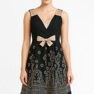 On & On New Era Women's‎ Med Black Gold Metallic Paisley Print  Midi Lined